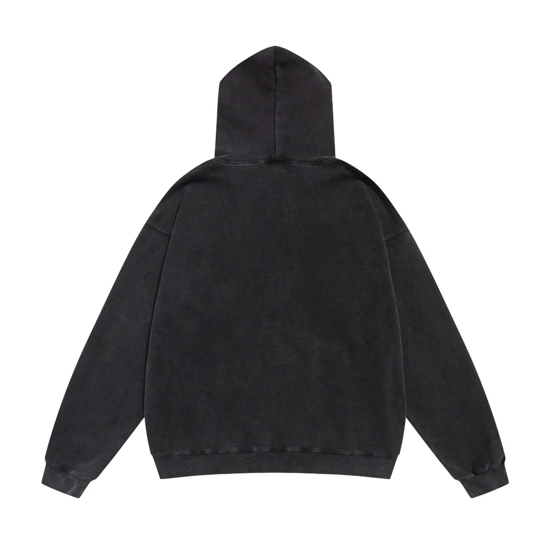 SAINT Michael ×HOODIE SMX retro lettered washed and distressed loose velvet hooded sweatshirt Fabric: 420g Style number: SM628 Size: S-M-L-XL Color: Black Price: P236